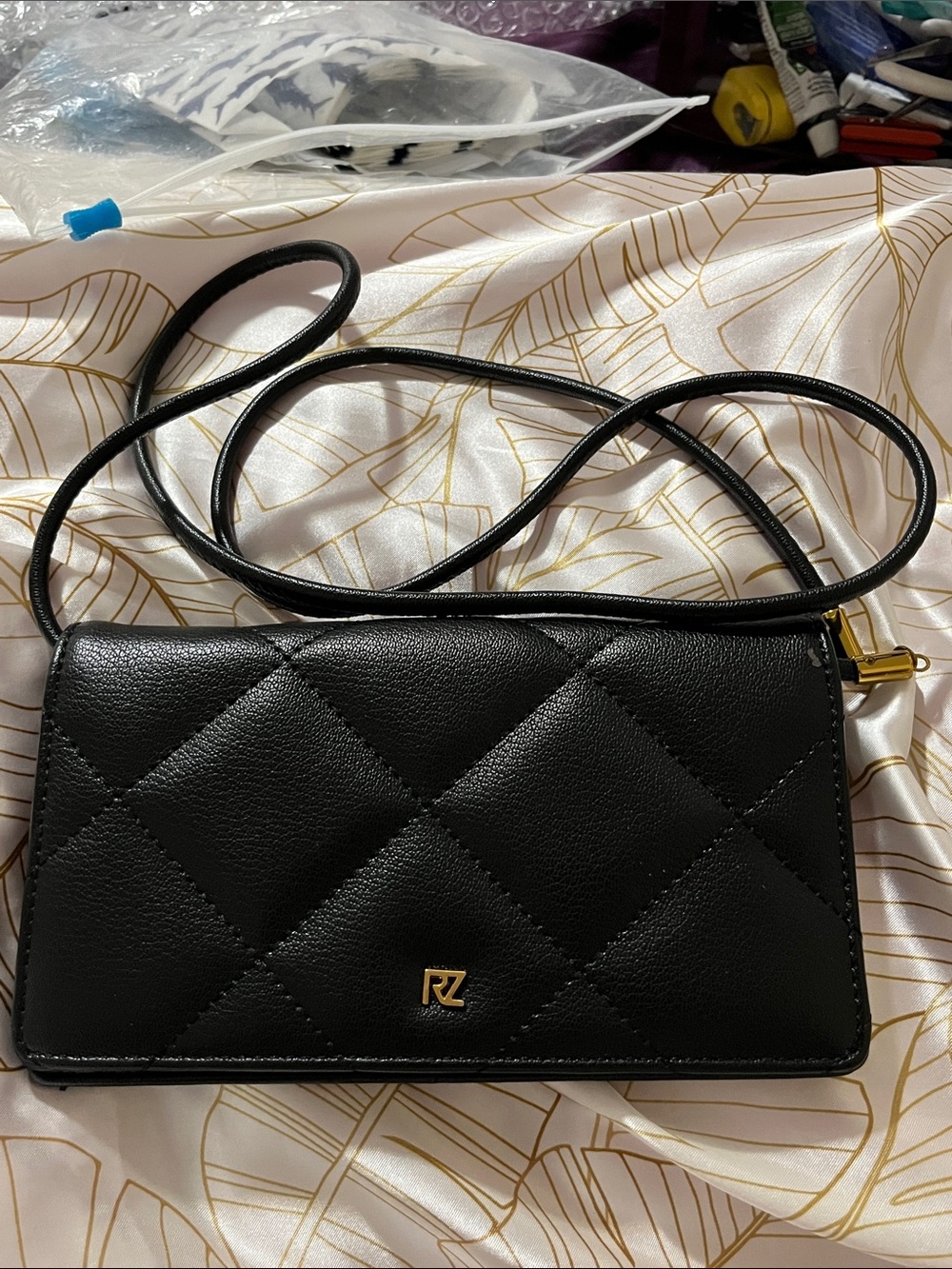 Rachel Zoe Black Quilted Crossbody with Gold RZ Logo
